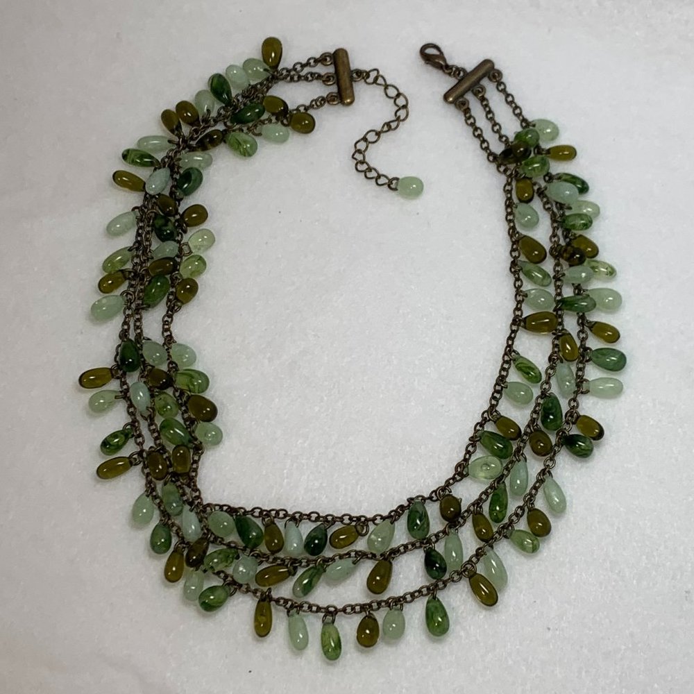 Multi-color Green Three-strand Chain Necklace – 15”